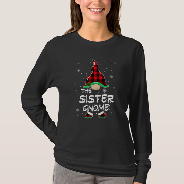 The Sister Gnome Red Buffalo Plaid Christmas Pajam T-Shirt (Front)