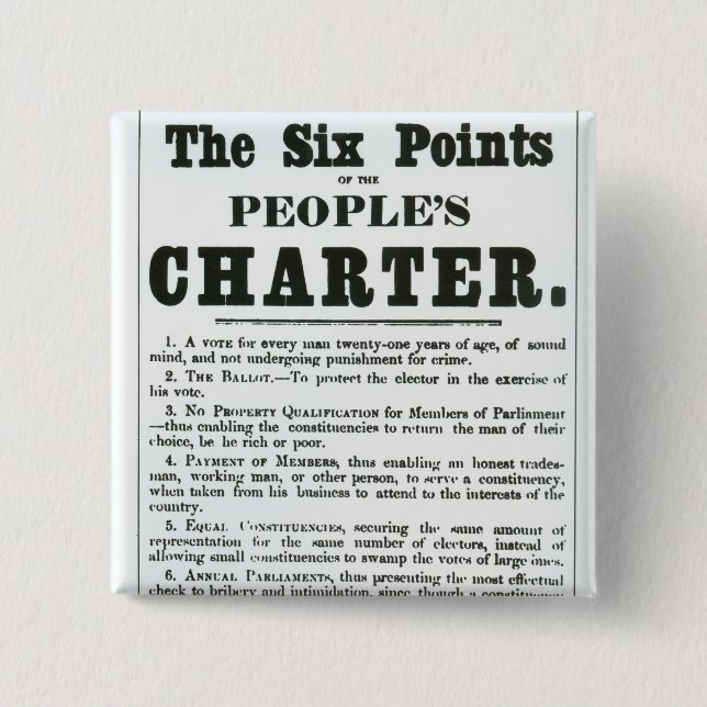 The Six Points of the People's Charter Pinback Button (Front)