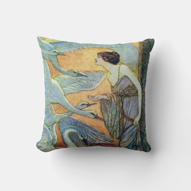 The Six Swans Eleanore Abbott Fine Art Throw Pillow (Front)