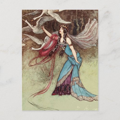 The Six Swans Princess Vintage Fairy Tale Story Postcard