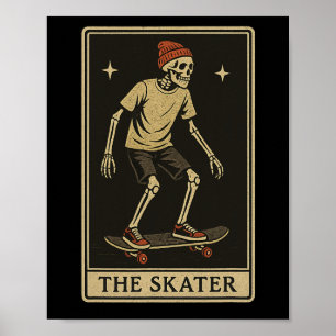 The Skater Tarot Card Skeleton Punk Rock Skateboar Poster