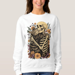 The Skeleton Hugging Cat Halloween Cat Lover Sweatshirt