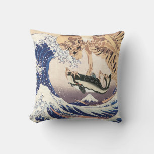 The Skeleton Spectre at The Great Wave Throw Pillow