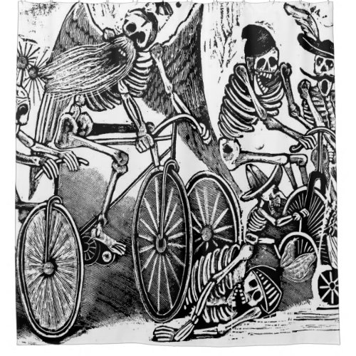 The Skeletons The Calaveras Riding Bicycles Shower Curtain