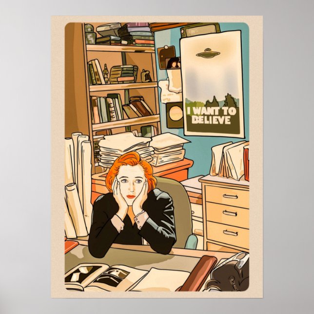 The skeptical Dana Scully in the Mulder s office T Poster (Front)