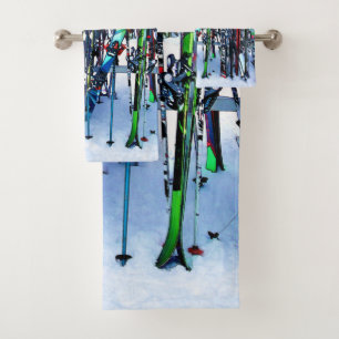 The Ski Party - Skis and Poles Bath Towel Set