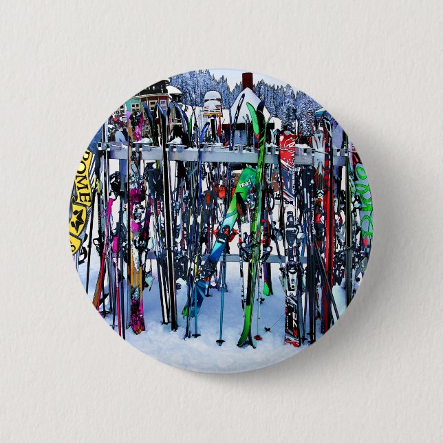 The Ski Party - Skis and Poles Button (Front)