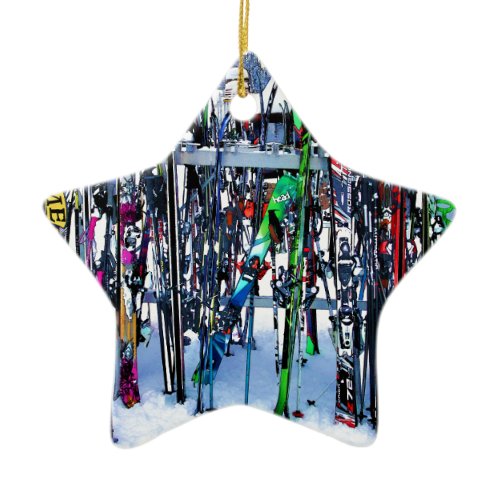 The Ski Party - Skis and Poles Ceramic Ornament