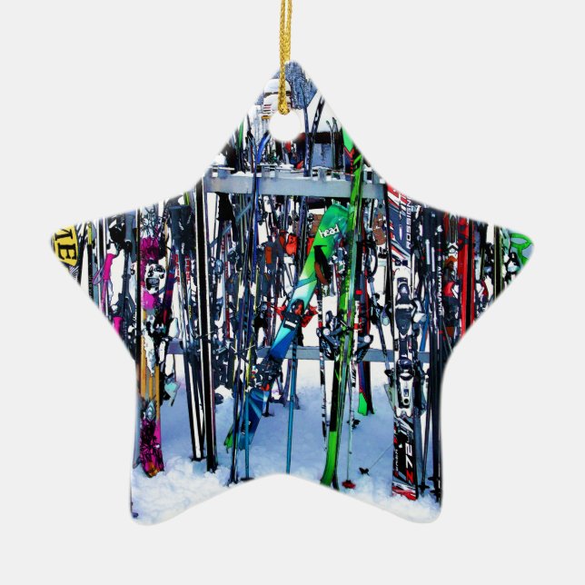 The Ski Party - Skis and Poles Ceramic Ornament (Front)