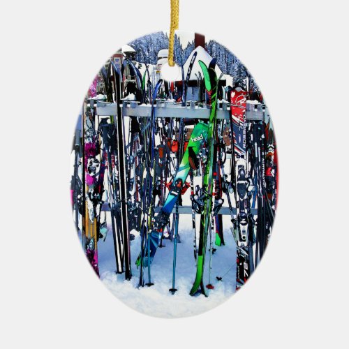The Ski Party _ Skis and Poles Ceramic Ornament