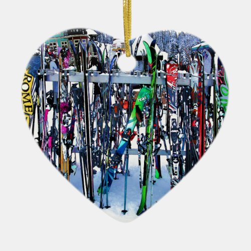 The Ski Party _ Skis and Poles Ceramic Ornament