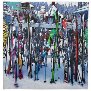 The Ski Party - Skis and Poles Cloth Napkin