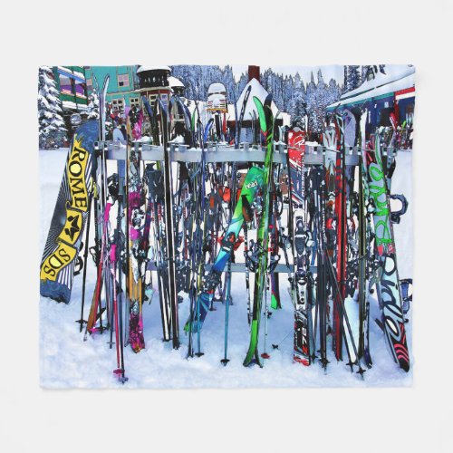 The Ski Party _ Skis and Poles Fleece Blanket