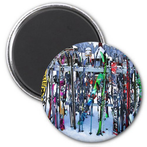 The Ski Party _ Skis and Poles Magnet