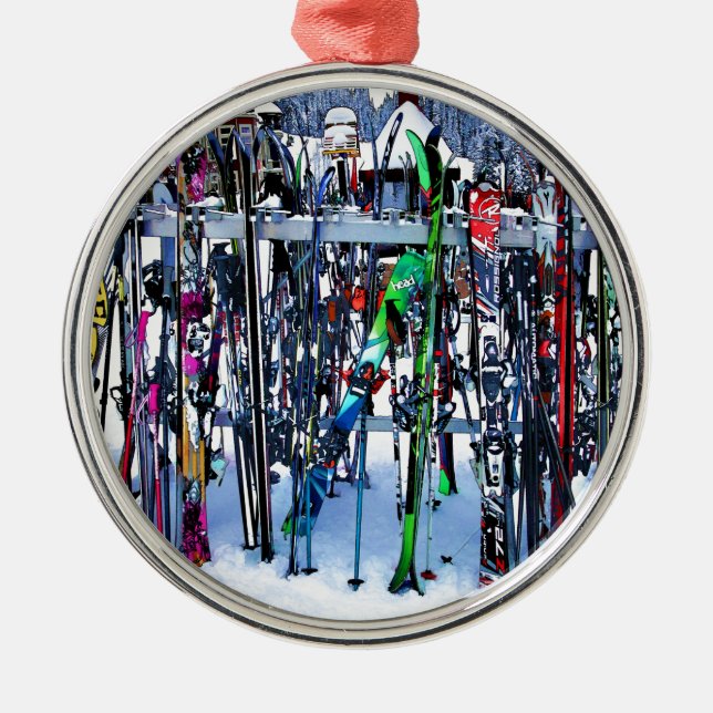 The Ski Party - Skis and Poles Metal Ornament (Front)