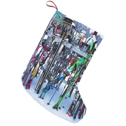 The Ski Party _ Skis and Poles Small Christmas Stocking