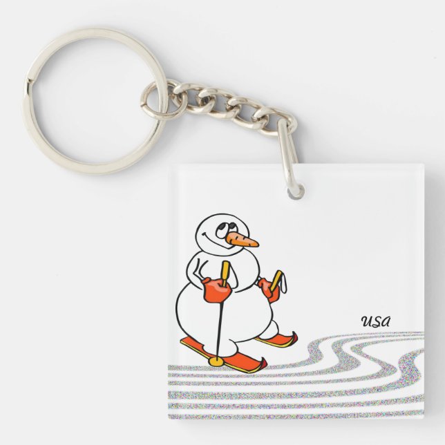 The Skiing Snowman - Keychain (Front)