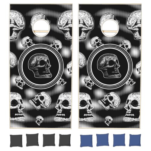 The Skull _ Black  White Cornhole Set