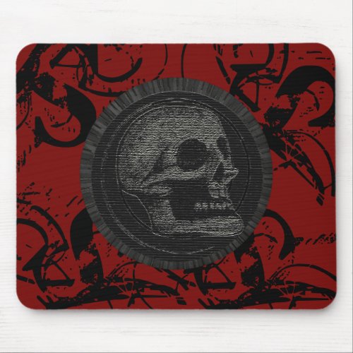 the Skull Circle Design 1 Style 3 Black on Red Mouse Pad