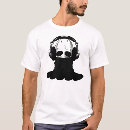 The Skull Headphones  Black Turtleneck T_Shirt