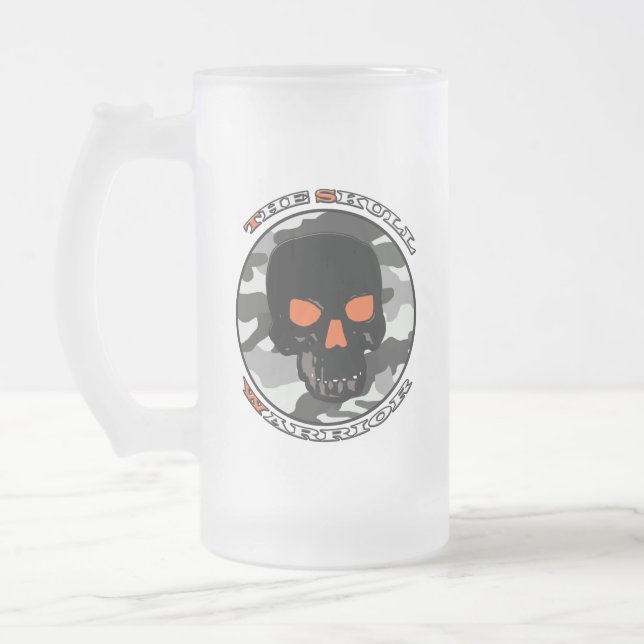 The skull warrior    frosted glass beer mug (Left)