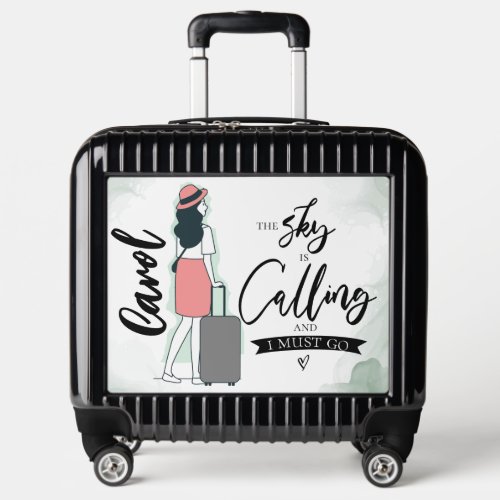 The Sky is Calling Travel Quote Girl Illustration  Luggage