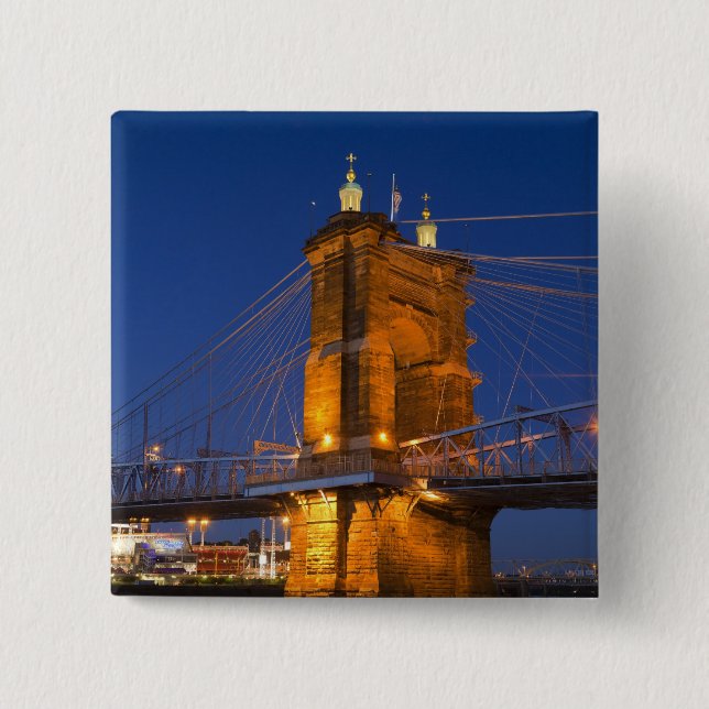 The skyline of Cincinnati, Ohio, USA at dusk Button (Front)