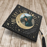 The Sky's the Limit Moon Tarot Photo Graduation Cap Topper<br><div class="desc">A classy modern Graduation Hat Topper features a witchy vibe with the text "The Sky's the Limit " with a photo of your graduate in a crescent moon. Not real gold foil.</div>