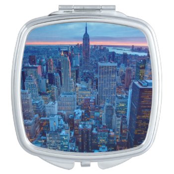 The Skyscrapers Of Manhattan Are Lit Compact Mirror by iconicnewyork at Zazzle