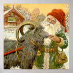 “The Sled Goat” by Jenny Nystrom Poster<br><div class="desc">Jenny Nystrom created the image of the tomten or mischievous spirits and gnomes who protected the Swedish farmstead and buildings. They also represented Father Christmas who delivered children’s presents on Christmas eve. This image depicts an elf feeding his billy goat pulling the sled.</div>