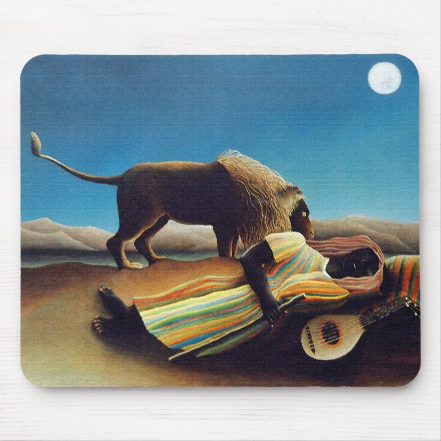"The Sleeping Gypsy" by Henri Rousseau Mouse Pad (Front)