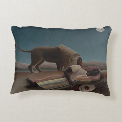 The Sleeping Gypsy by Henri Rousseau Vintage Art Accent Pillow
