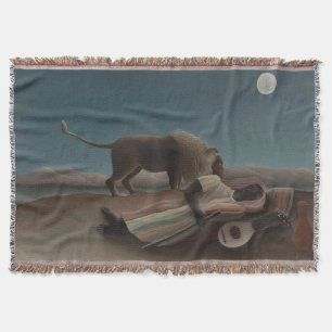 The Sleeping Gypsy by Henri Rousseau, Vintage Art Throw Blanket