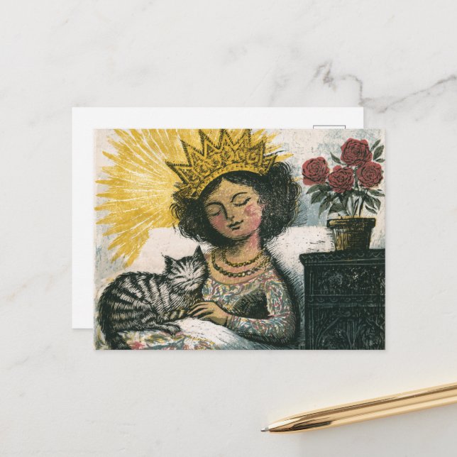 The Sleepy Cat and her Queen  Postcard (Front/Back In Situ)