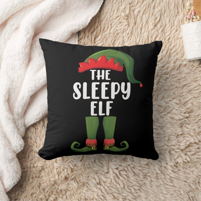 The Sleepy Elf Family Matching Group Christmas  Throw Pillow (Blanket)