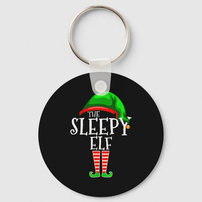The Sleepy Elf Group Matching Family Christmas Gif Keychain (Front)