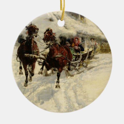 The Sleigh Ride 1896 oil on canvas Ceramic Ornament