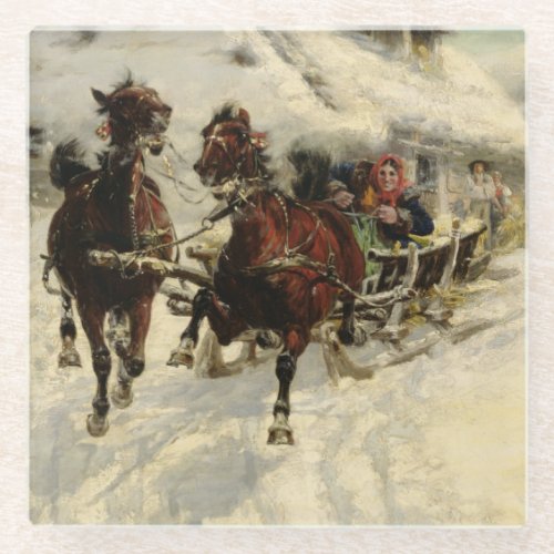 The Sleigh Ride 1896 oil on canvas Glass Coaster