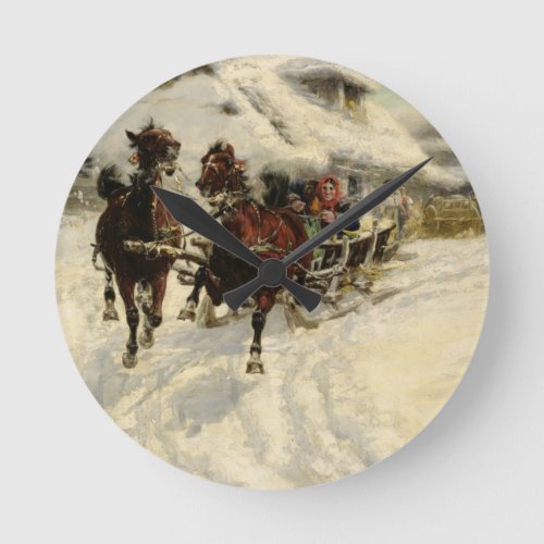 The Sleigh Ride 1896 oil on canvas Round Clock