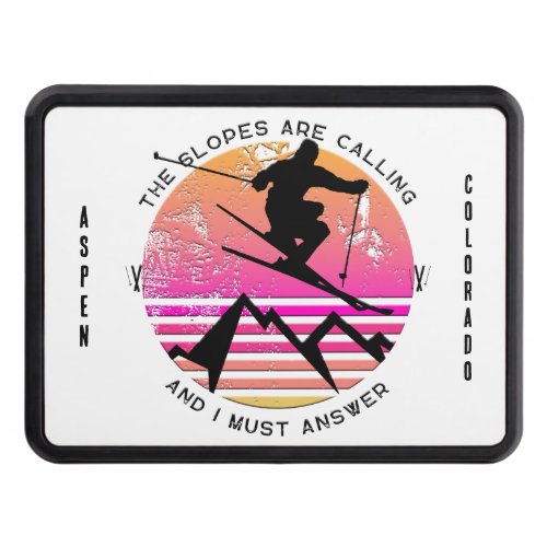 The Slopes Are Calling Retro Sunset Skier Custom Hitch Cover