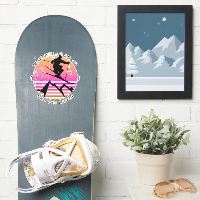 The Slopes Are Calling Retro Sunset Skier  Sticker (Snowboard)