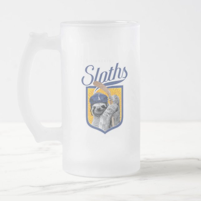 The Slumbering Sloths (Hockey Team) Frosted Glass Beer Mug (Left)