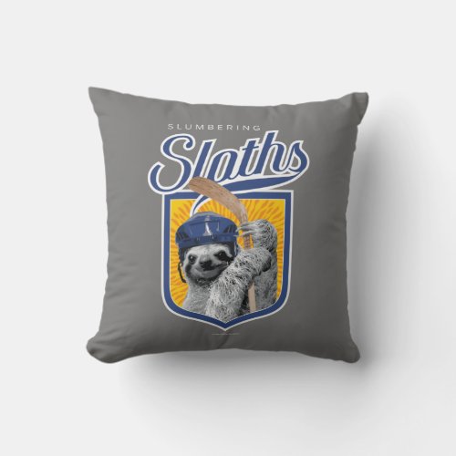 The Slumbering Sloths Hockey Team Throw Pillow