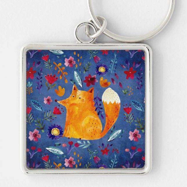 The Smart Fox in Flower Garden Keychain (Front)