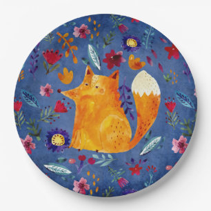 The Smart Fox in Flower Garden Paper Plates