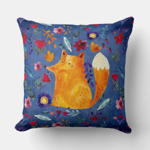 The Smart Fox in Flower Garden Throw Pillow