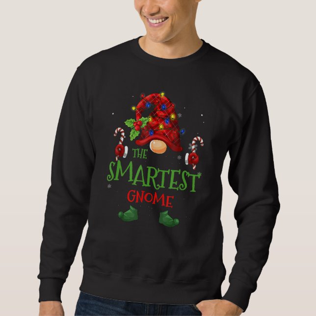 The Smartest Gnome Buffalo Plaid Christmas Tree Li Sweatshirt (Front)