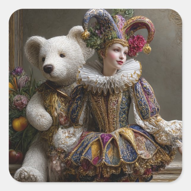 The Smile of the Arlequin and its Bear of White Pe Square Sticker (Front)