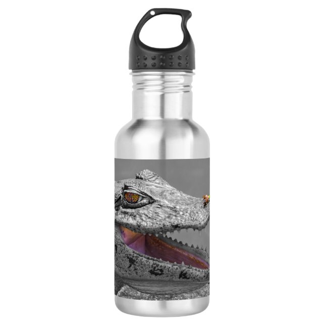The smiling crocodile and the flies - Costa Rica Stainless Steel Water Bottle (Front)