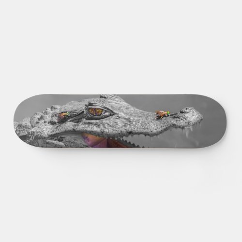 The smiling crocodile and the flies skateboard